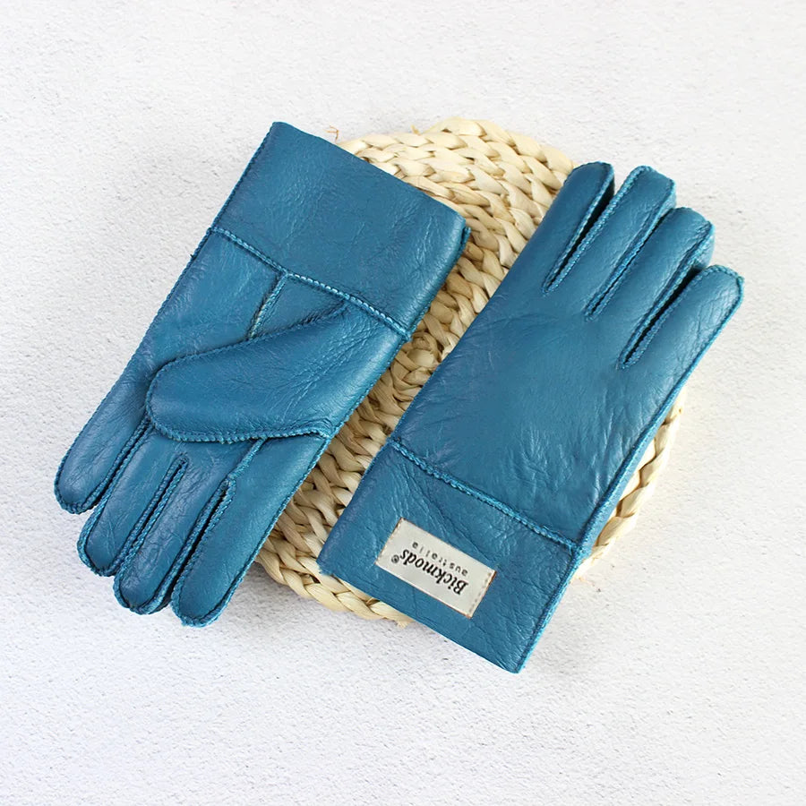 Winter Thickened Children's Sheepskin Fur Gloves Boys and Girls Windproof Warm Students Cold-Proof Leather Finger Gloves