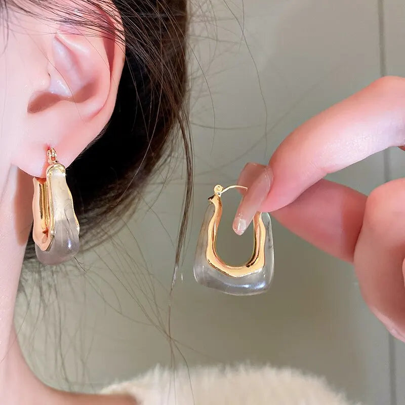 Green Pink Transparent Resin Earrings For Women Girls Geometric Irregular Stud Earrings 2023 New Trendy Ear Jewelry for Party B