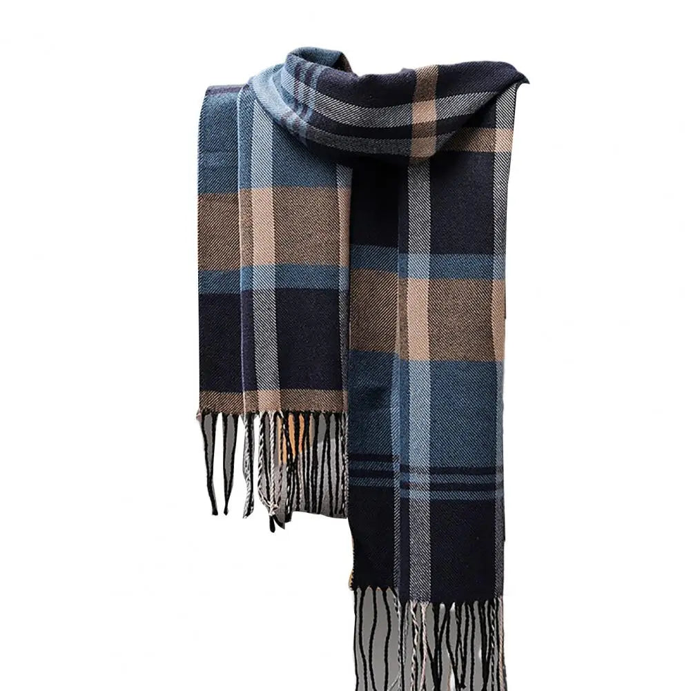 Men Women Hiking Scarves British Style Faux Cashmere Winter Scarf Classic Plaid Fringed Tassels Long Scarf For Autumn Winter