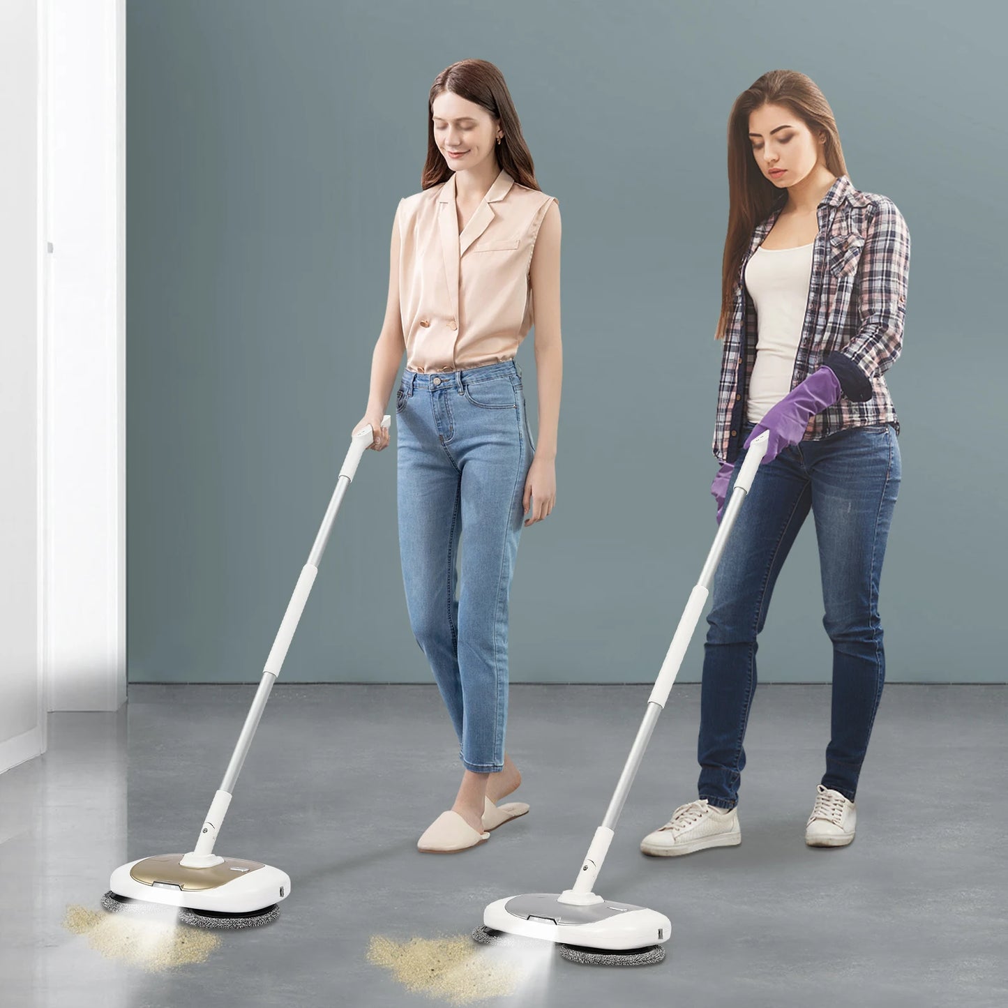 Cordless Electric Spin Mop and Bucket Set Mops Floor Cleaning Tools 150RPM Spin Mop with 400ML Water Tank for Door Windows Floor