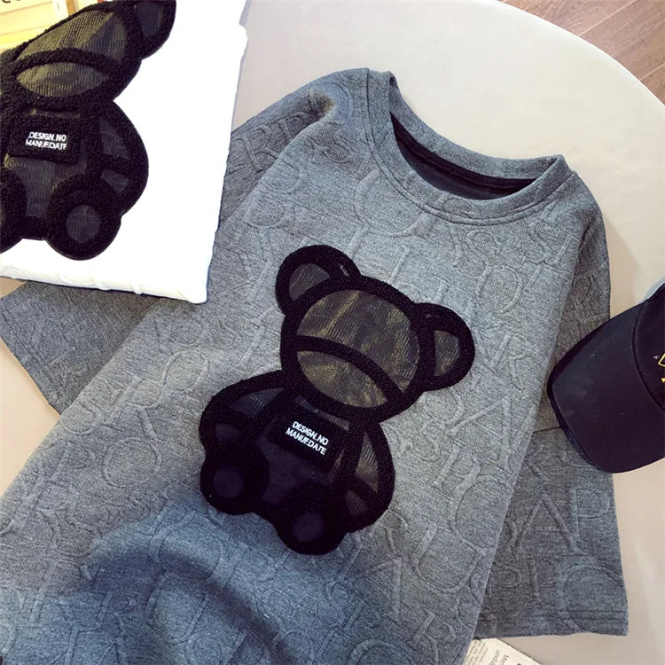 CGC Korean Fashion Women Oversized T-shirt Casual Bear Printing Short Sleeve Tees Summer Female Loose Tops Simple O-Neck T-shirt