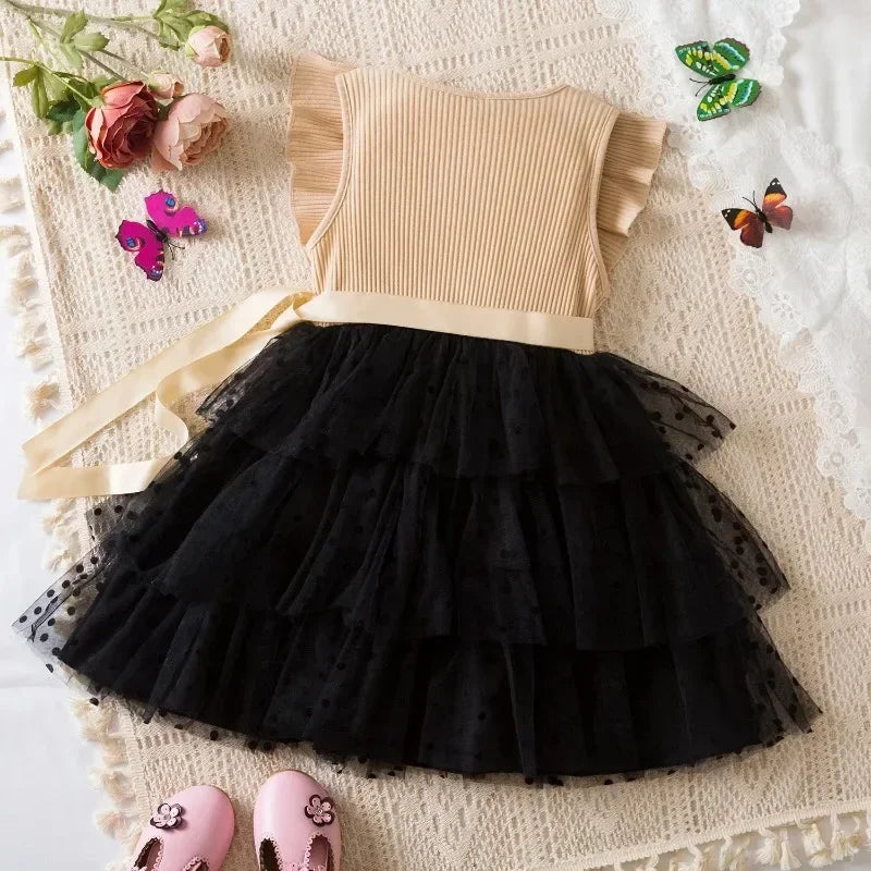 2025 New Kids Dresses for Girls Long Sleeve Fall Dress Polka Dot Birthday Party Costume Autumn Winter Dress Children Clothing