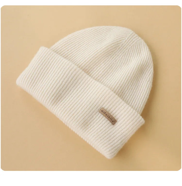 100% Merino Wool Double-Sided Beanie for Men Women Thick Soft Warm Winter Skull Caps Solid Color Knitted Beanies Hat