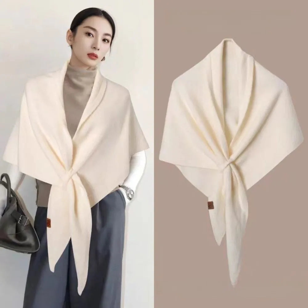 Fashion Solid Color Knitted Shawl Thickened Neck Wrap Triangle Scarf Winter Warm Soft Sweater Shawl Cape