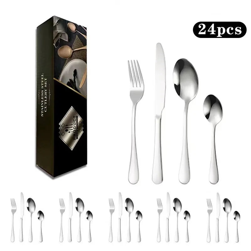 24 Piece Stainless Steel Tableware Nordic Household Knife Fork Coffee Spoon Gift Box Set