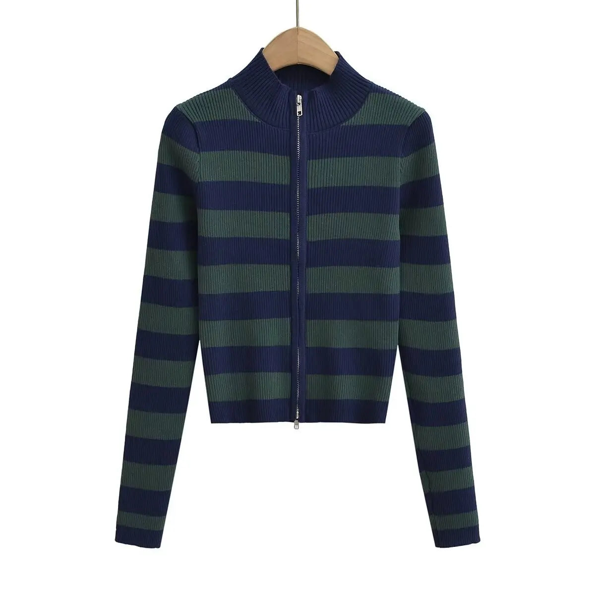 Slim Fit American Style Knitted Cardigan Women's Double Zipper Open Front Pure Desire Autumn Fashion Outerwear BM Style