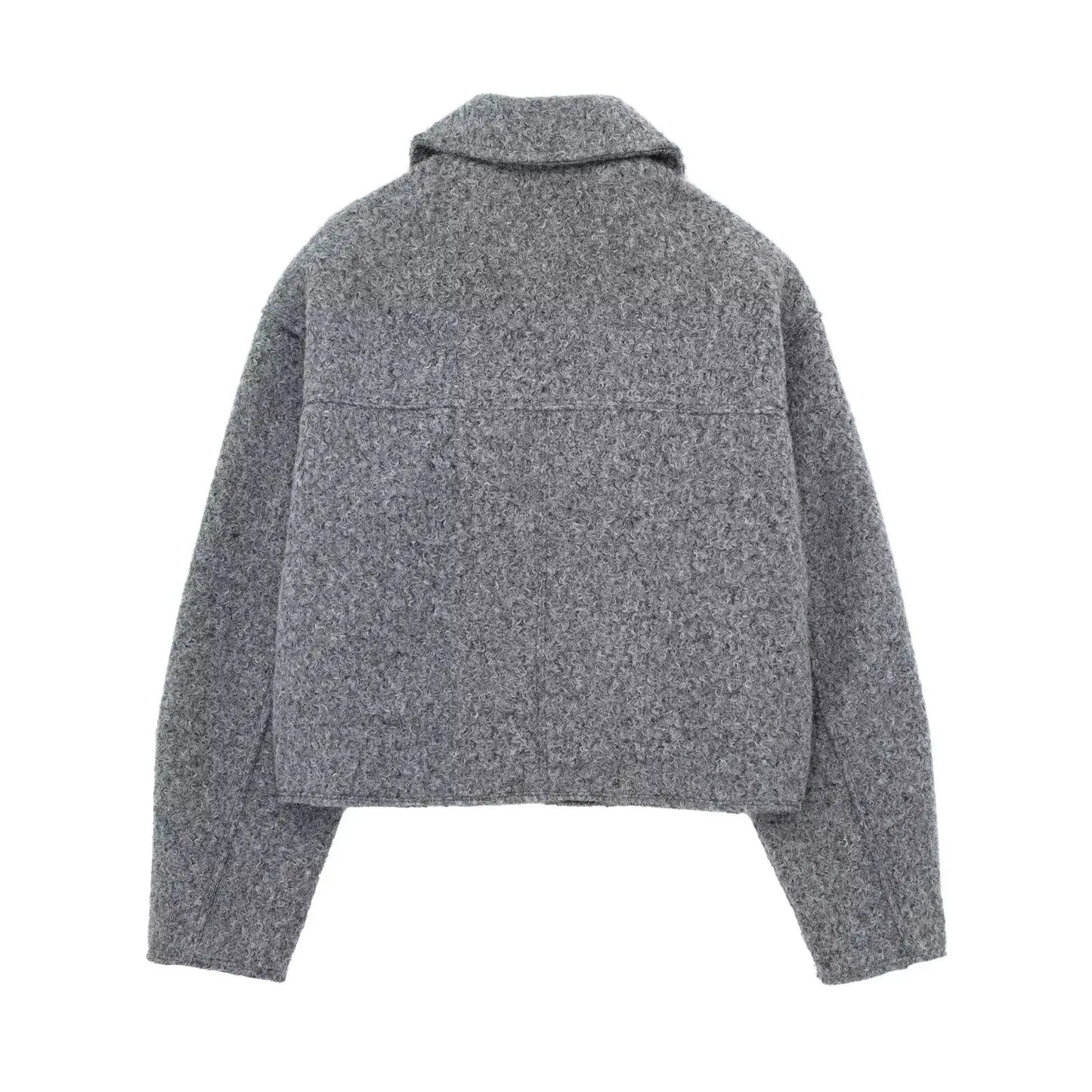 DUOPERI Women Fashion Winter Autumn Fleece Cropped Jacket Lapel Collar Long Sleeves Female Chic Lady Casual Short Outwear