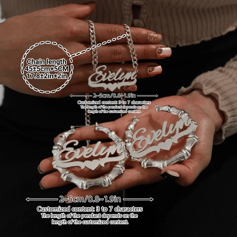 A unique 3-in-1 personalized name bamboo earring and necklace set, customized with Halloween decoration inspiration