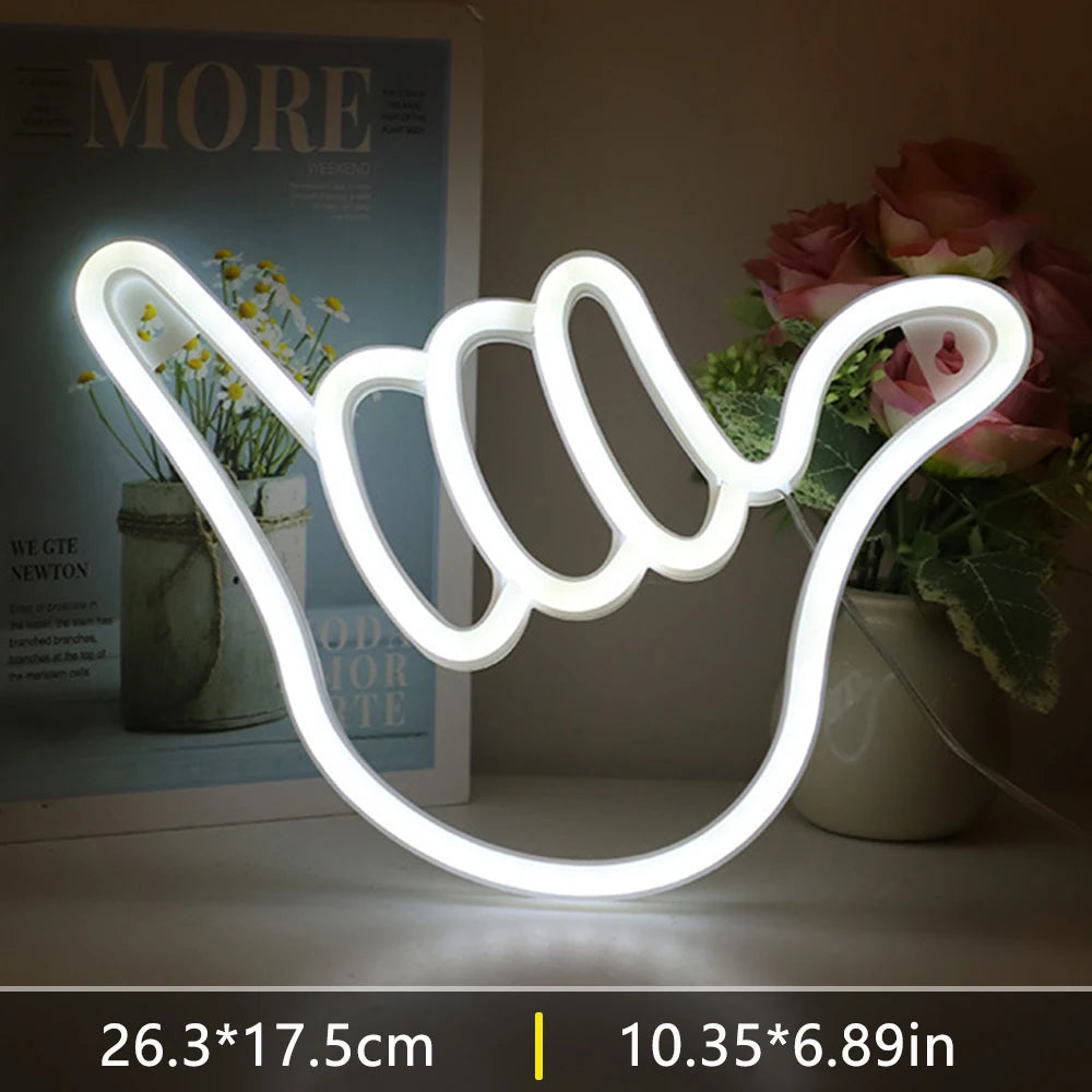 Peace Hand LED Neon Sign Win Victory Gesture Finger Night Lamp OK Neon Lights Bedroom Living Room Wall Home Office Decor