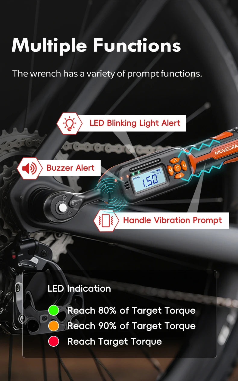 MOVECRAB 40Pcs Bike Digital Torque Wrench Set, 1/4-Inch Drive 1-22 Ft.lb/1.5-30 N.m with Bits & Sockets for repairing Bike