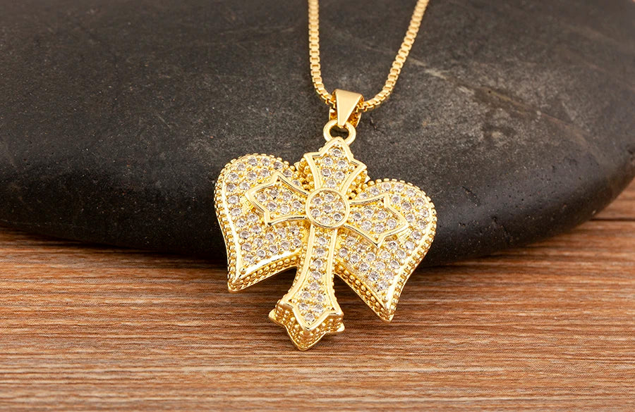 Nidin New Trendy Personality Design Cross Pendant Necklace For Women Men Shiny Crystal Zircon Charm Jewelry Daily Party Gifts