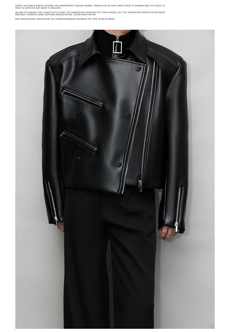 Mauroicardi Spring Autumn Oversized Cool Pu Leather Jacket Men Long Sleeve Stand Collar High Quality Luxury Designer Clothes