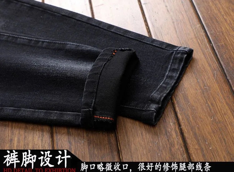 2024 Spring and Autumn New Fashion Trend Retro Ripped Small Foot Pants Men's Casual Slim Breathable Elastic High-Quality Jeans