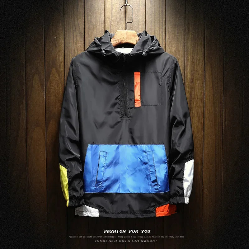 Men Autumn Outdoor Hooded Jacket Black Windbreaker Hoodie Men Large Size Bomber Zipper Jacket Brand Clothing PulloverCcoat Tops