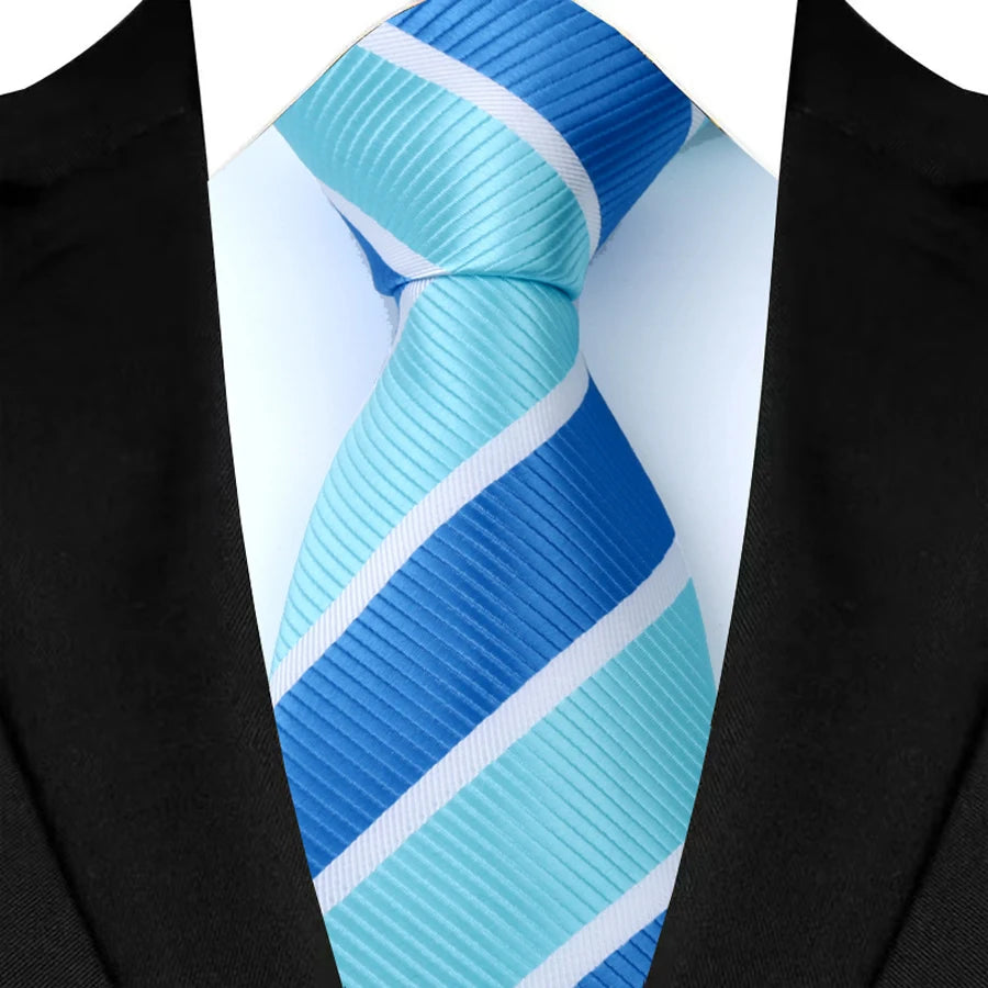 New Men's Tie Classic Stripes 8cm Jacquard Daily Wear Red Blue Green Necktie Cravat Wedding Party Dress Accessories Gift For Man
