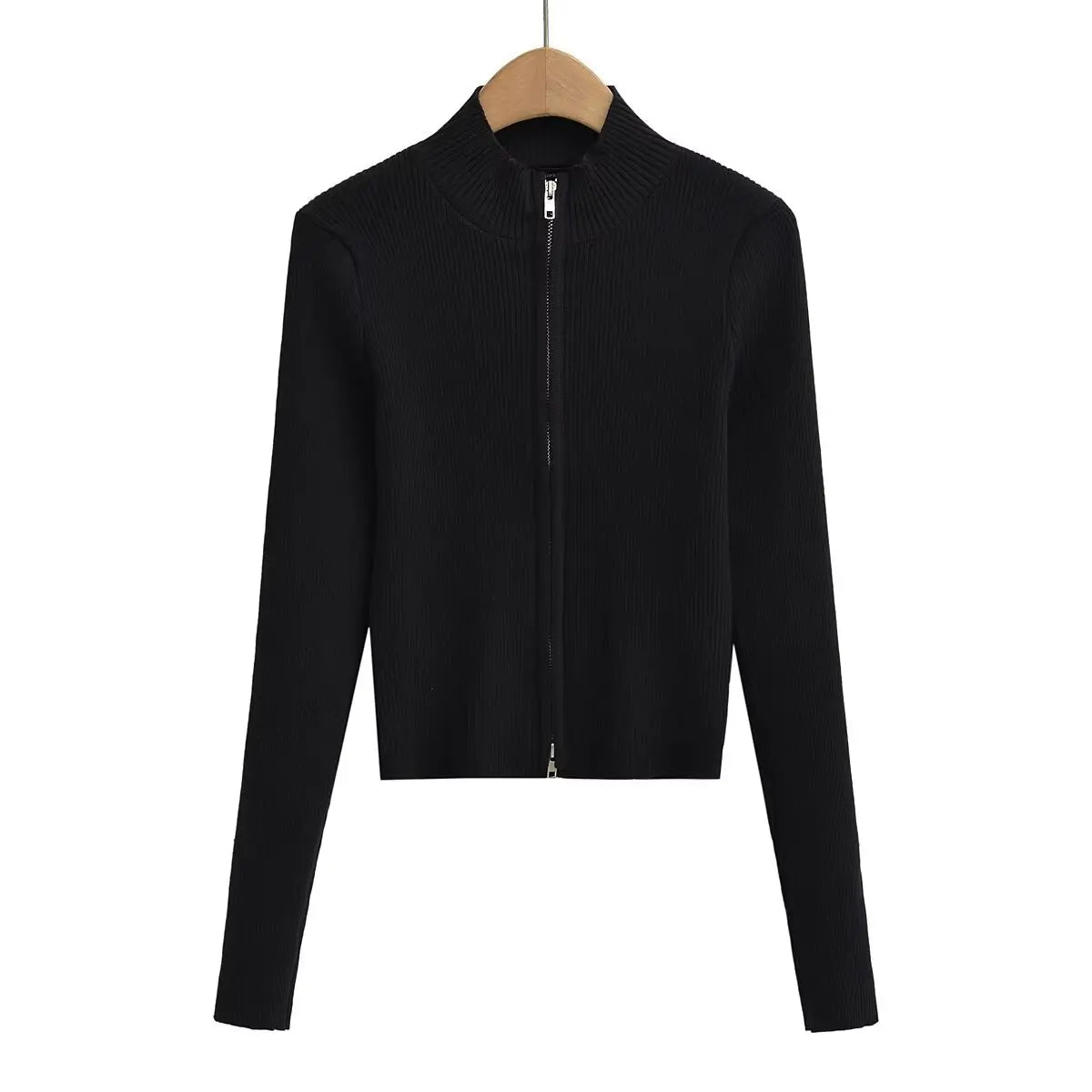 Slim Fit American Style Knitted Cardigan Women's Double Zipper Open Front Pure Desire Autumn Fashion Outerwear BM Style
