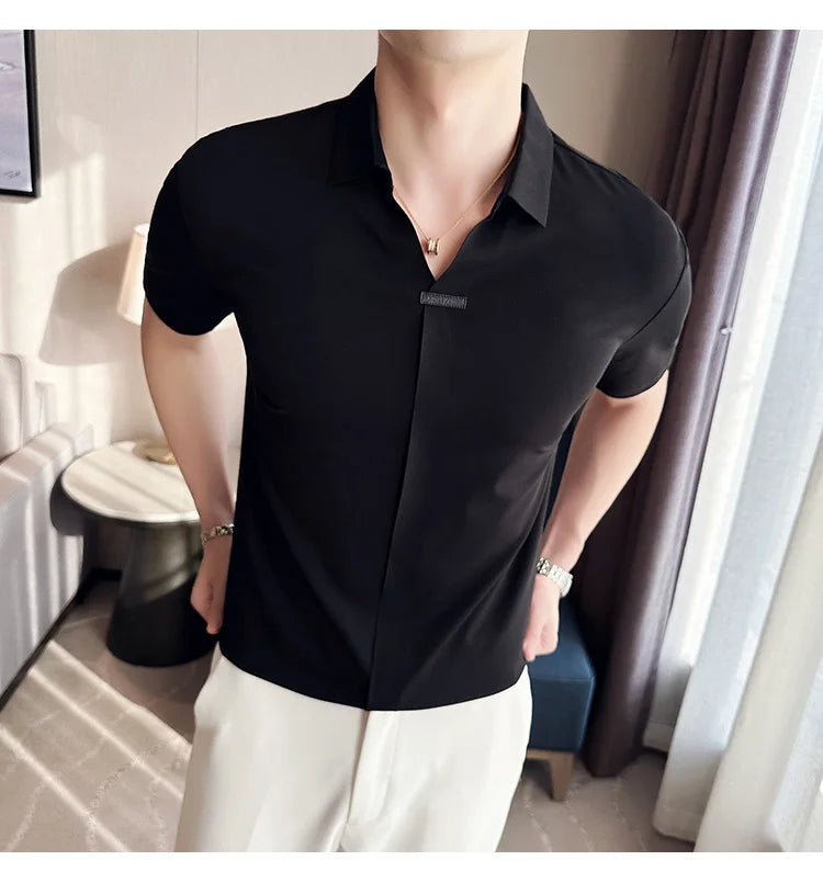 Luxury Purple Polo Shirts For Men High Quality Summer Short Sleeve Men's Polos Ice Silk Elastic Slim Fit Turn Down Collar Tees