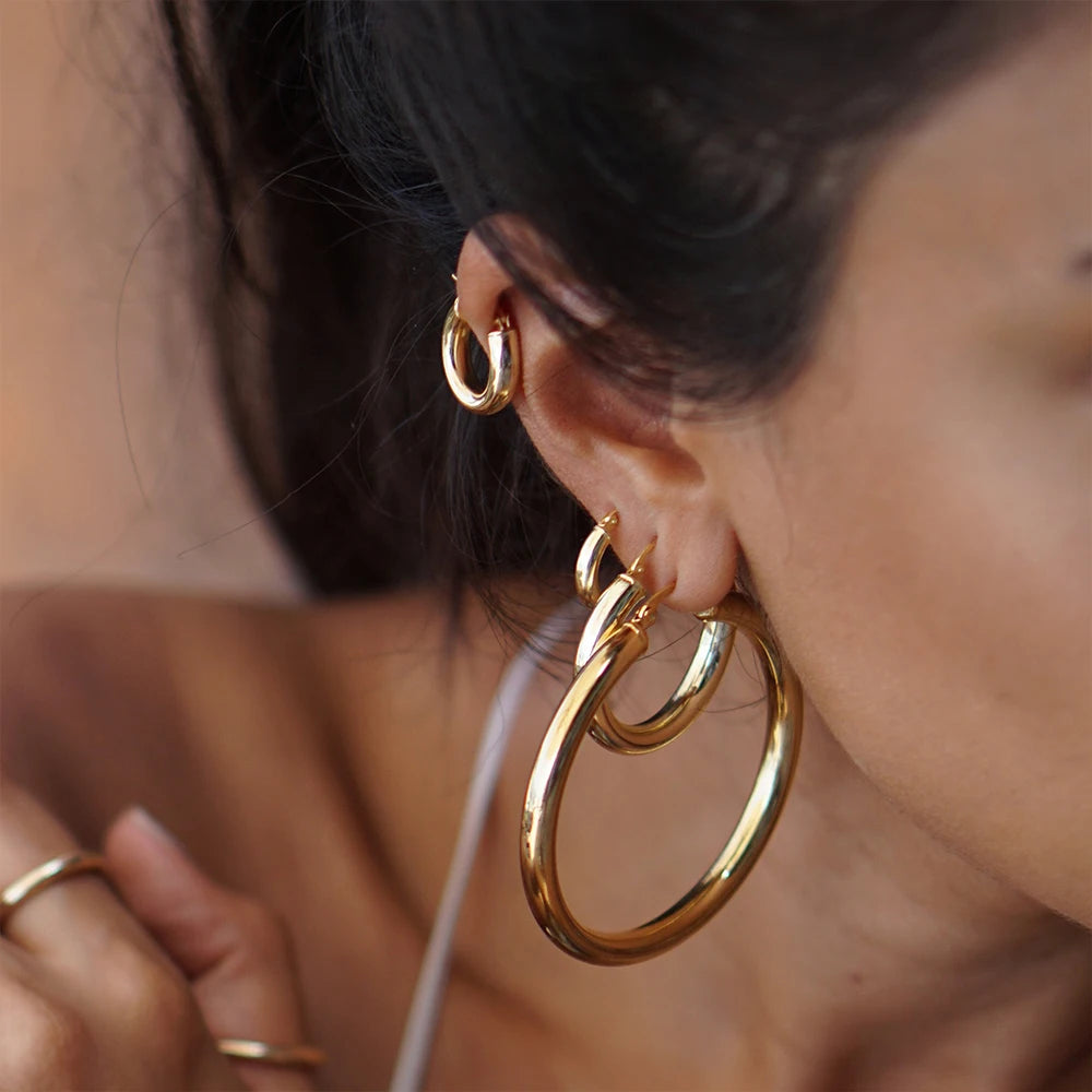 e-Manco Classic Stainless Steel Ear Buckle for Women Trendy Gold Color Small Large Circle Hoop Earrings  Jewelry Accessories