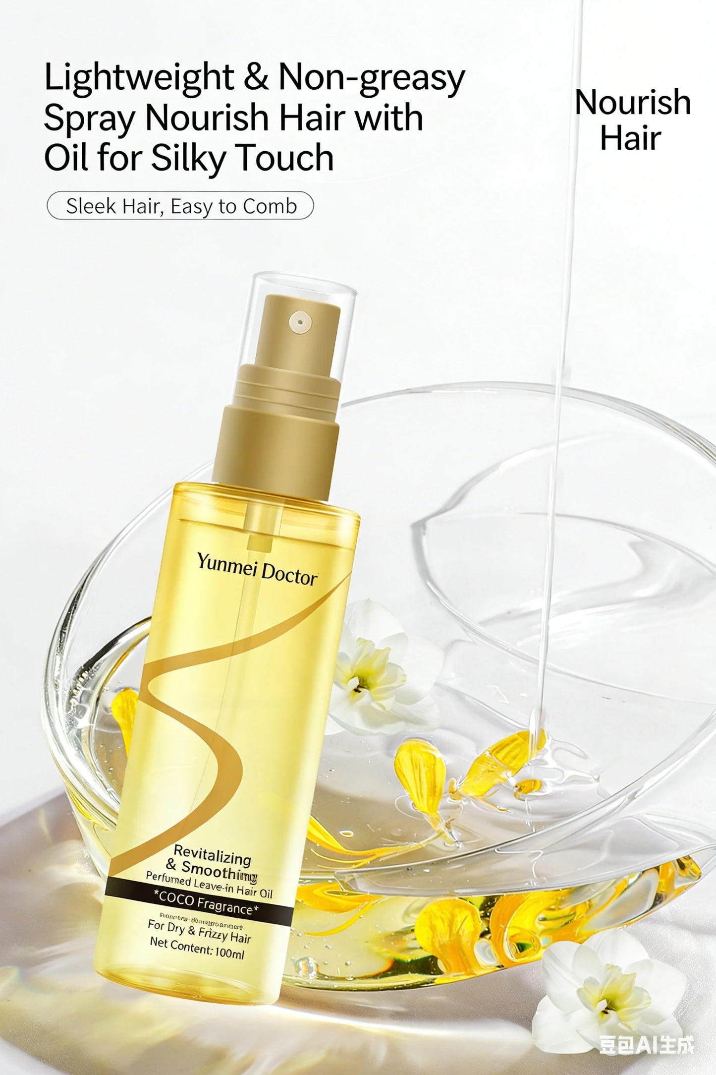 Anti-Frizz Hair Oil Spray, Perfumed Smoothing Lightweight Non-Greasy Hair Care Oil for Color-Treated & Perm Damaged Hair, Long-L