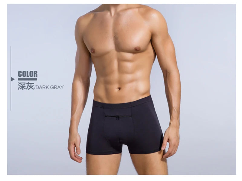 Plus Size 7XL Men's Theft-Proof Underwear Front Double Zipper Pocket Men Panties Modal Comfortable Breathable Sexy Boxer Shorts
