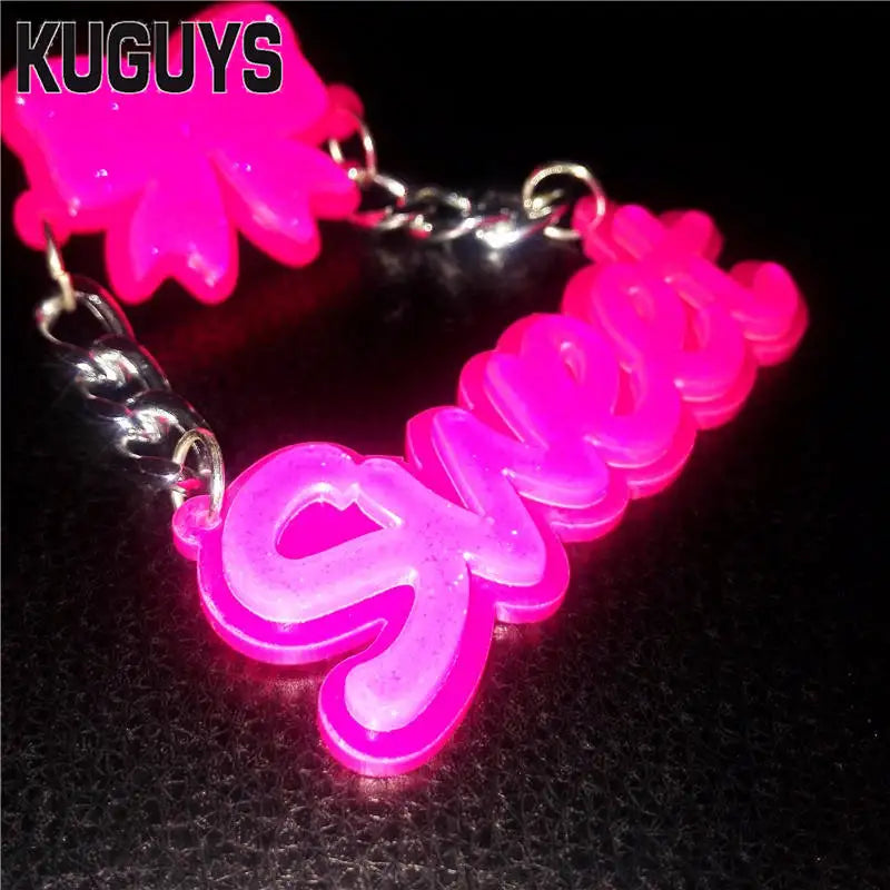 KUGUYS Glitter Pink Sweet Drop Dangle Earrings for Women Bowknot Accessories Acrylic Jewelry