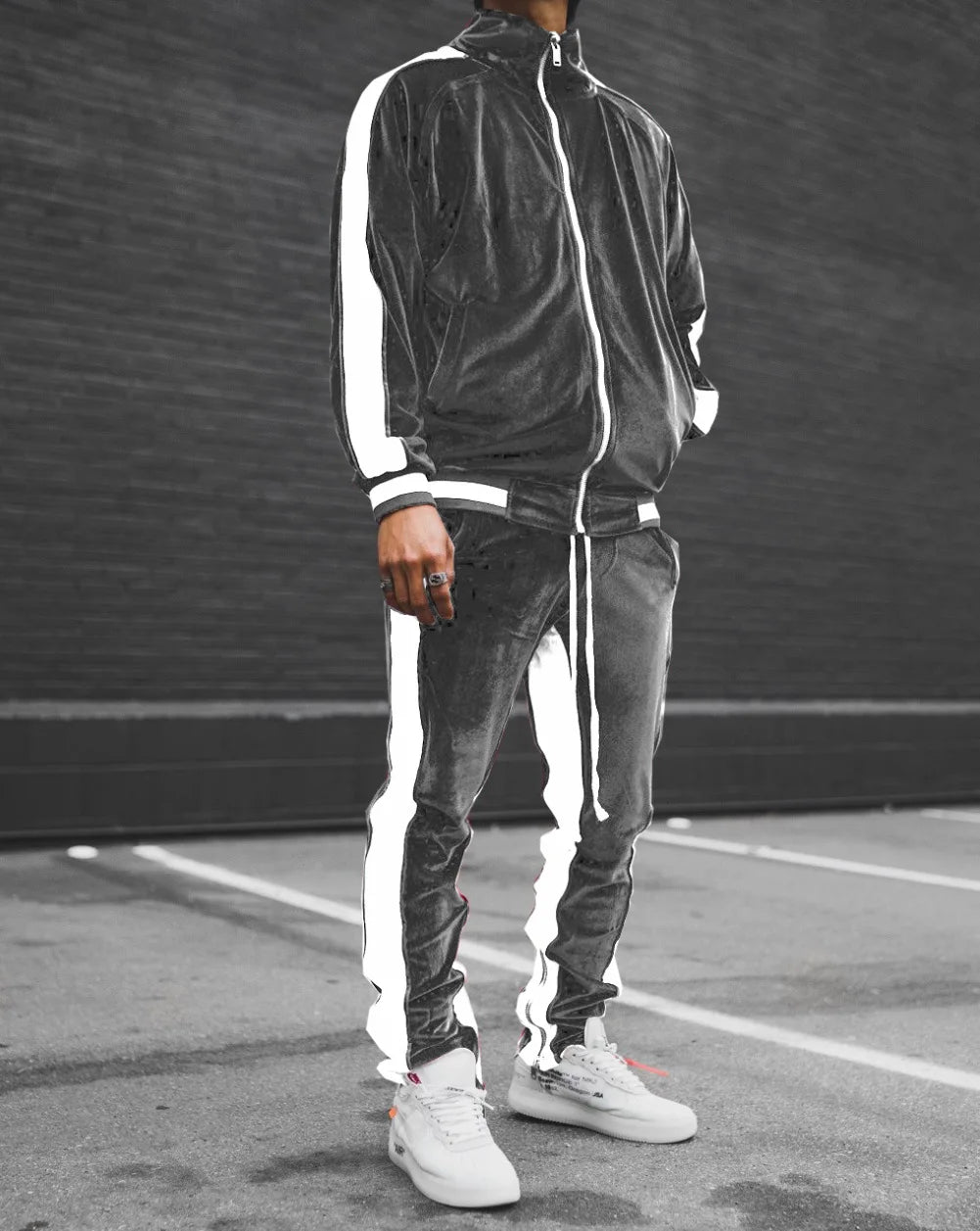 Men's Fall Winter Casual Wear 4-Season Sportswear Gold Velvet Suit Jacket Long Pants Fashion Thermal Outdoor Streetwear Clothing
