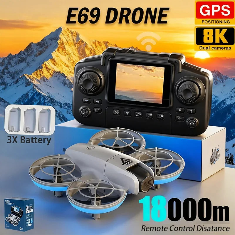 E69 Max Drone 5G GPS Return Professional 8K HD Aerial Photography 18000m RC Brushless Motor Optical Flow Quadcopter Toys