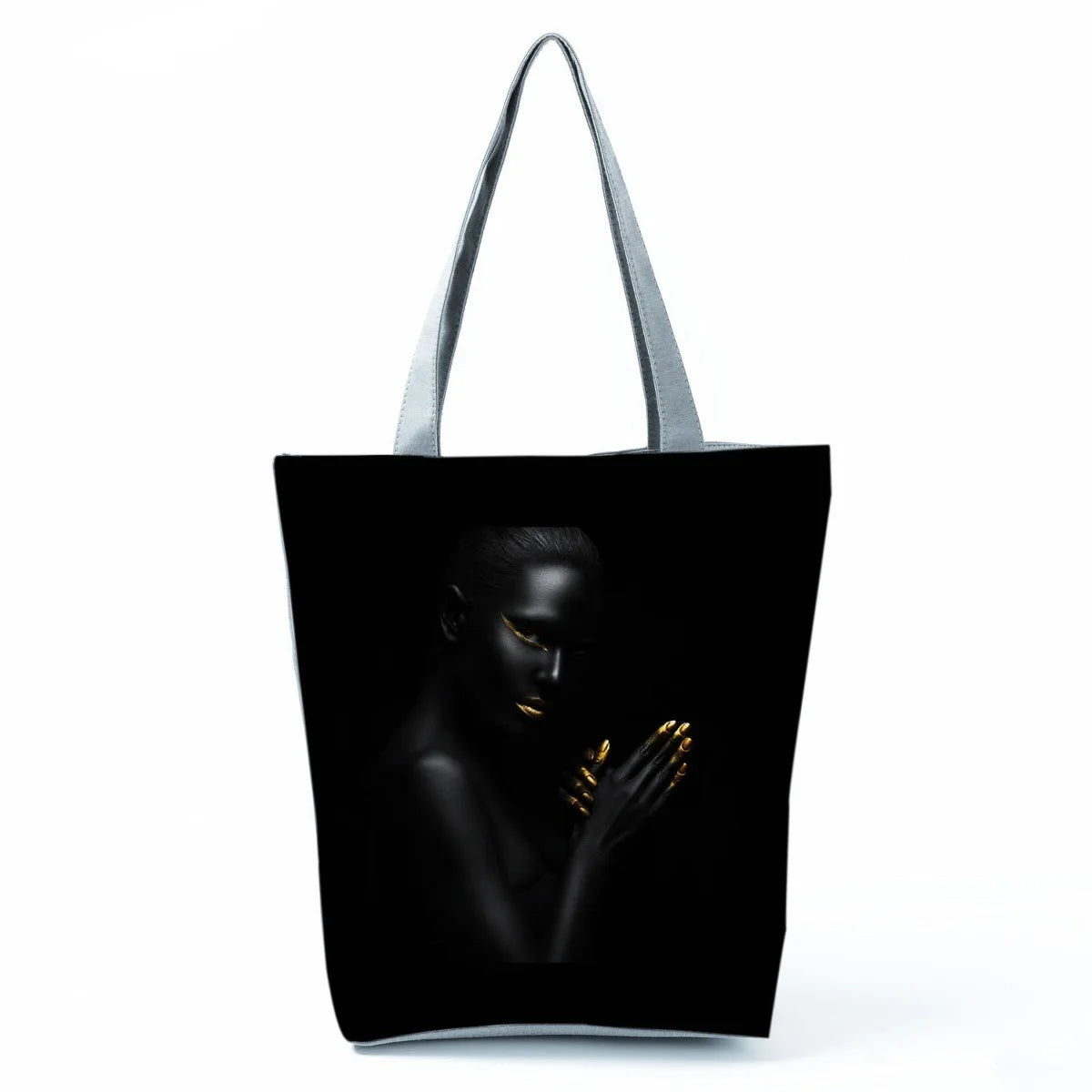 Fashionable Black Beauty Print Handbag Large Capacity Shoulder Bag Stylish Mystery Tote Bag for Women Versatile Polyester Bag