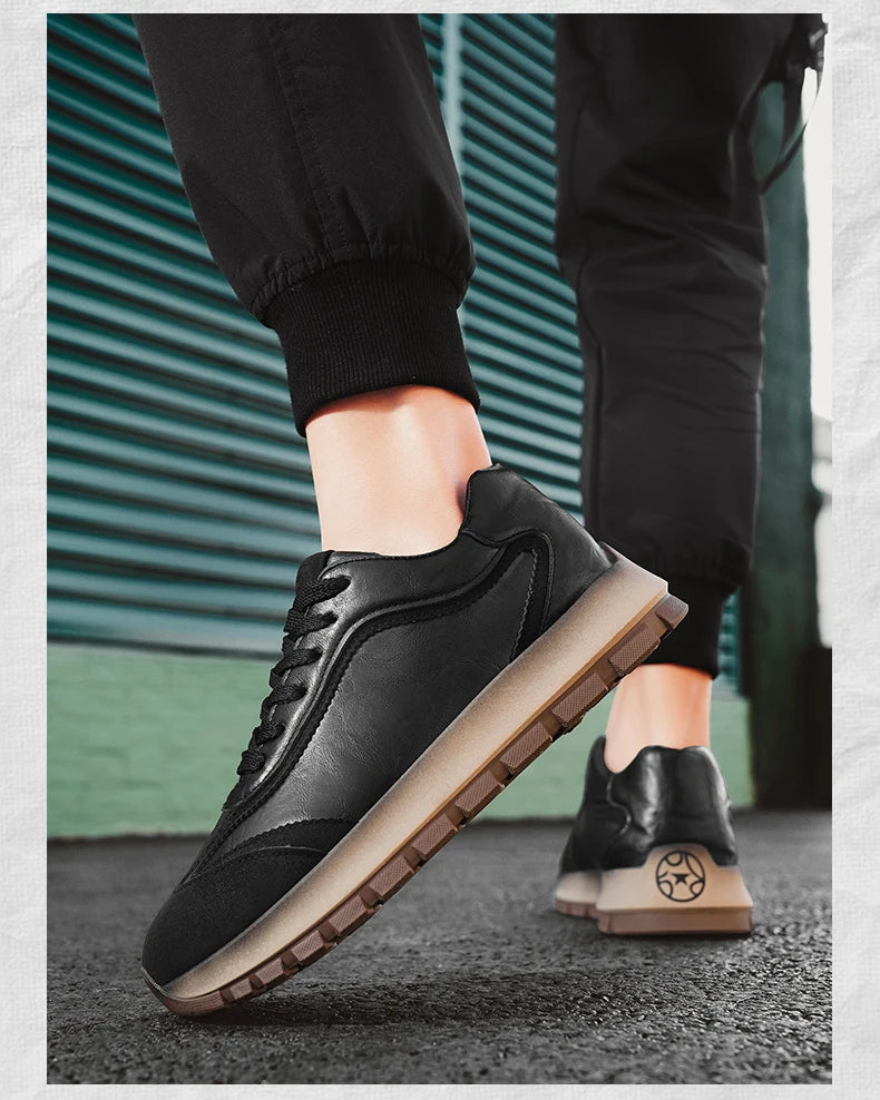 Classic Leather Casual Sneakers Men Comfortable Men's Spring Autumn Sneakers Platform Shoes Lace Up Brown Black Footwear 2025