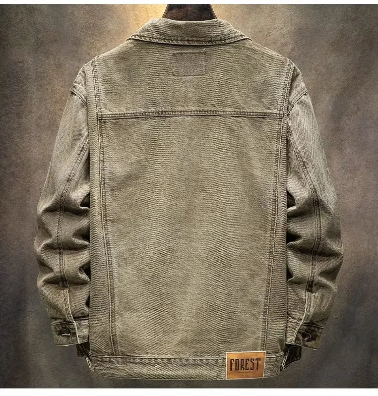 Stylish Versatile Men's Denim Jacket Autumn Spring Trendy Korean Version Casual Long Sleeve Standard Fit Outerwear Coat