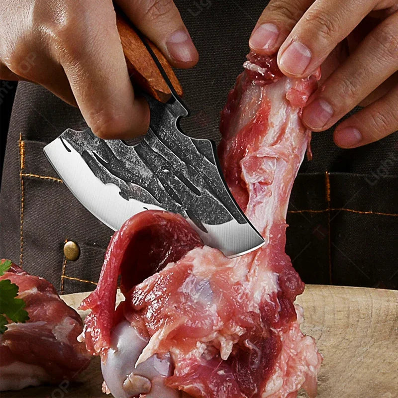 Kitchen Knife Supplies Forged Butcher Knife Fruit Slicing Bottle Opener Knife Multipurpose BBQ Cooking Chef Knife Wood Handle