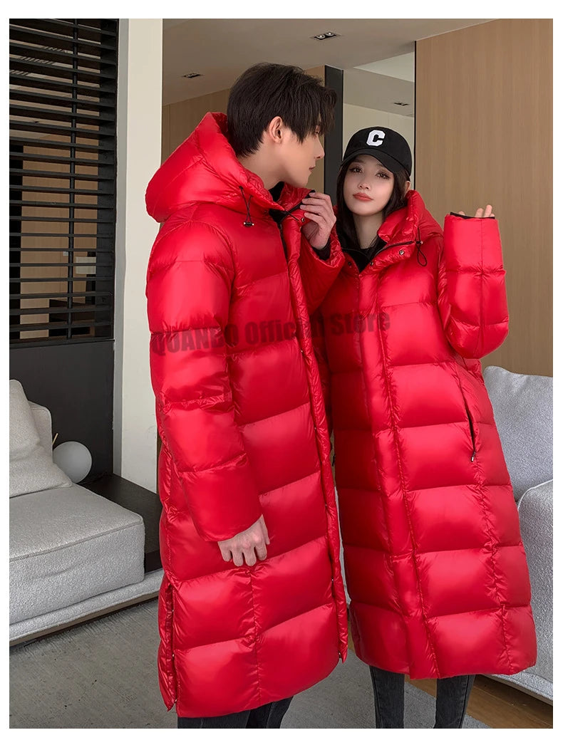 2023 New Arrivals Winter 90% White Goose Down Couple Hooded Coat Top Grade Men's Women Thick（Winter) Warm X-long Jackets
