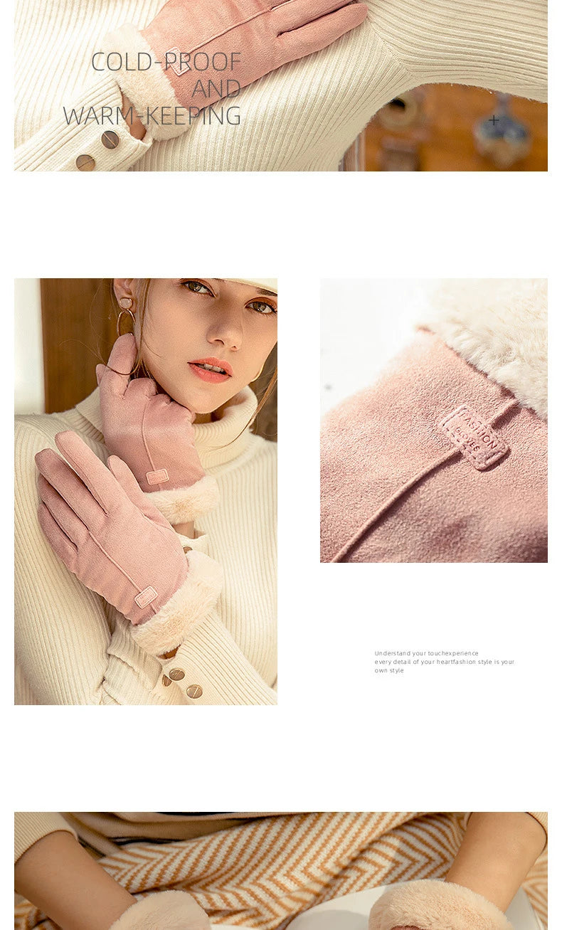 New Fashion Gloves Autumn Winter Cute Furry Warm Mitts Full Finger Mittens Women Outdoor Sport Female Gloves Screen