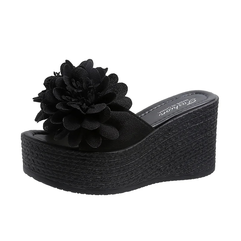 2025 Wedges Sandals Women Slippers Summer Beach Platform Shoes Flower Slippers Women High Heel Slippers Women Fashion