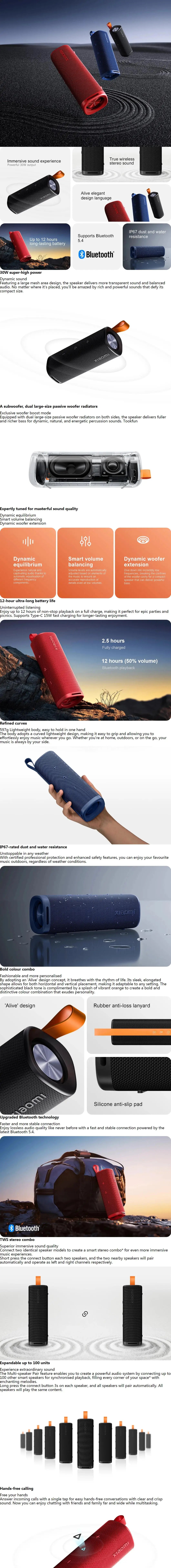 Global Version Xiaomi Sound Outdoor 30W Portable Speaker 12-Hour Ultra-Long Battery Life IP67 Bluetooth 5.4 TWS Stereo Combo