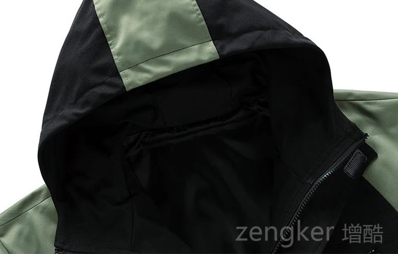 Big size jacket men's spring autumn multi-pocket loose Patchwork jacket hooded youth trendy tops Youth clothes 8XL 9XL
