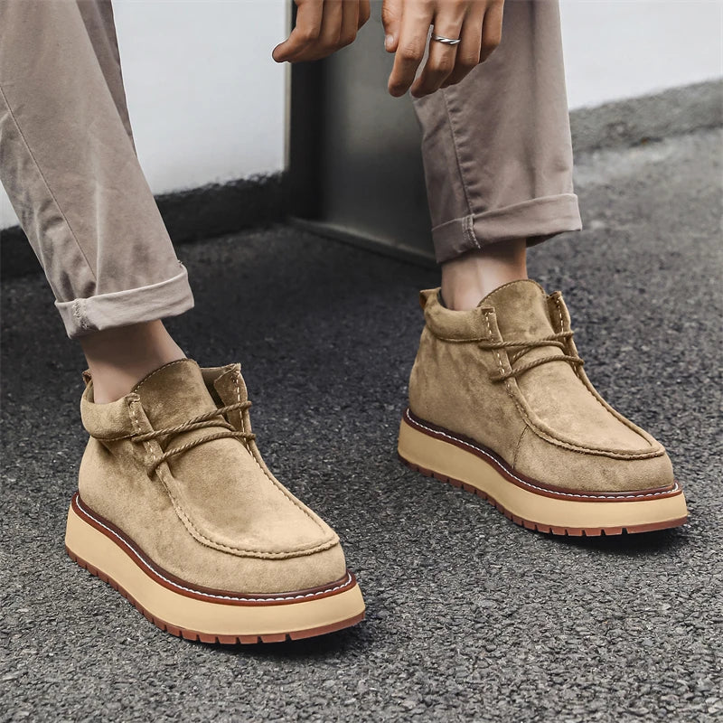 Autumn Men Platform Shoes Suede Leather Work Shoes Fashion Design Lace-up High Quality Ankle Boots Casual British Outdoor Shoes