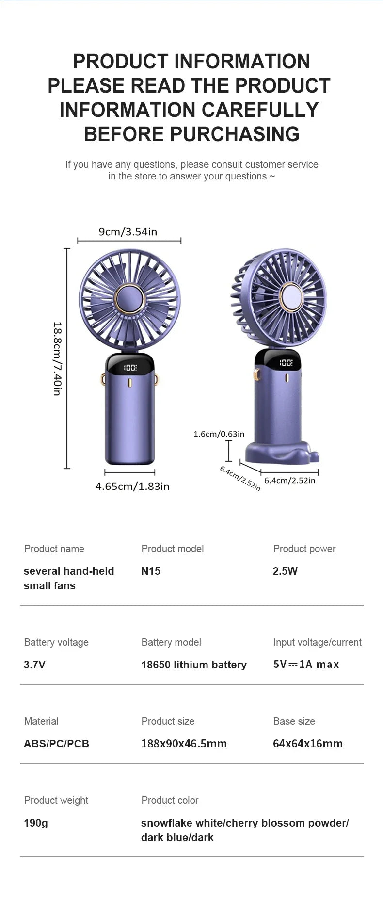 3000mAh Handheld Mini Fan Foldable Portable Neck Hanging Fans 5 Speed USB Rechargeable Fan with Phone Stand and Display Screen