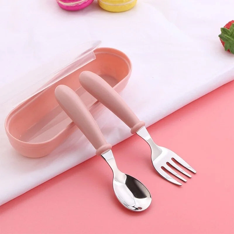 3-Piece Children's Utensil Set 304 Stainless Steel Spoon Fork for Toddlers with Portable Case Travel Kids Cutlery Tableware Gift
