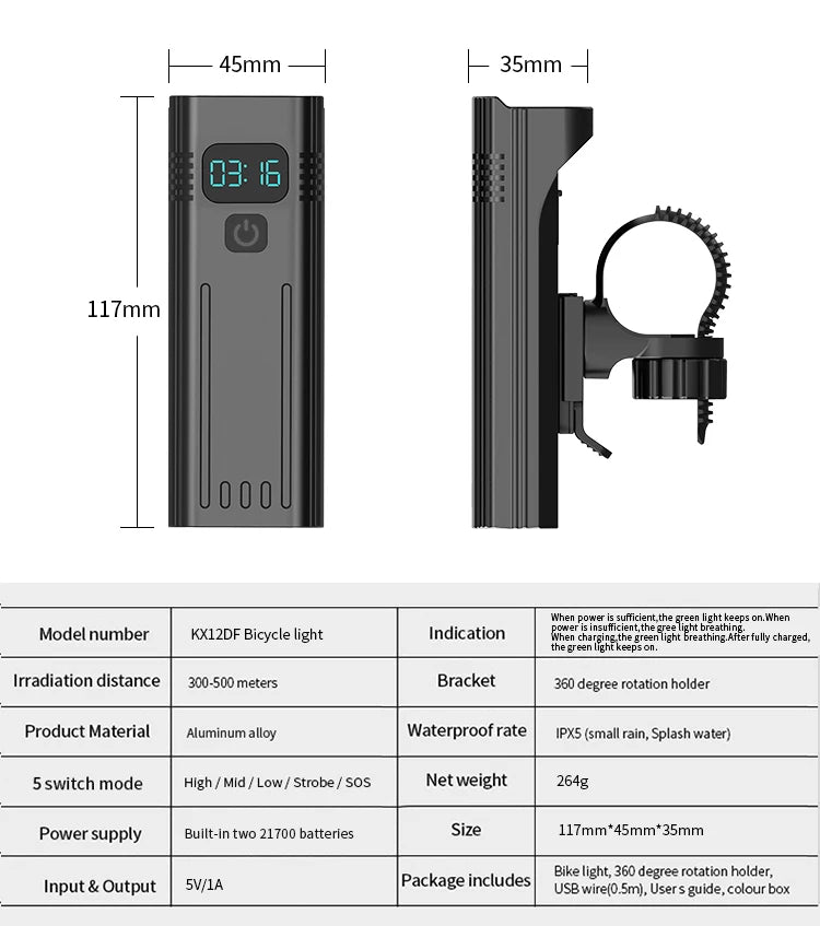 NATFIRE 12 LED Bike Light High Lumen USB C Rechargeable Aluminum MTB Bicycle Light 10000mAh Power Bank Headlight 6 to 12 LED