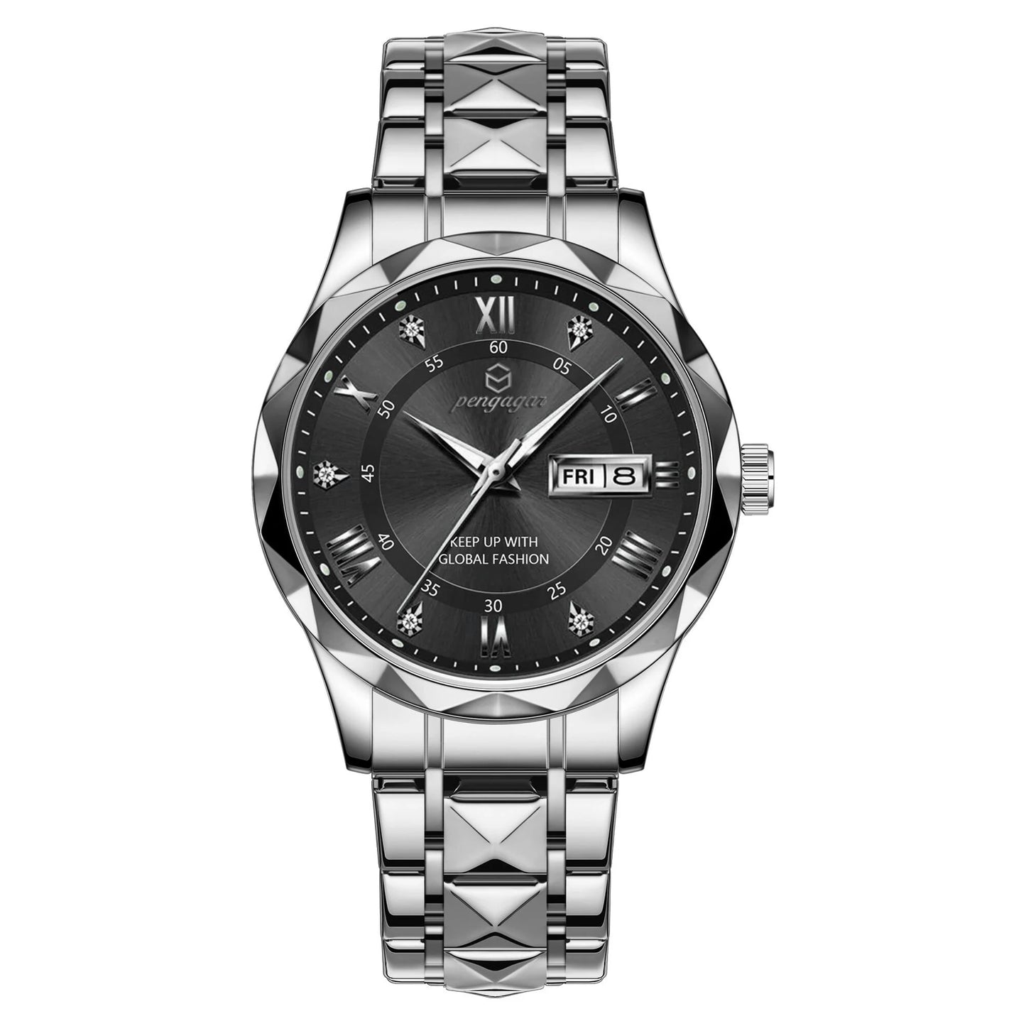 PENGAGAR Luxury Square Sport Man Wristwatch Waterproof Luminous Chronograph Quartz Men's Watches Stainless Steel Men Watch Reloj