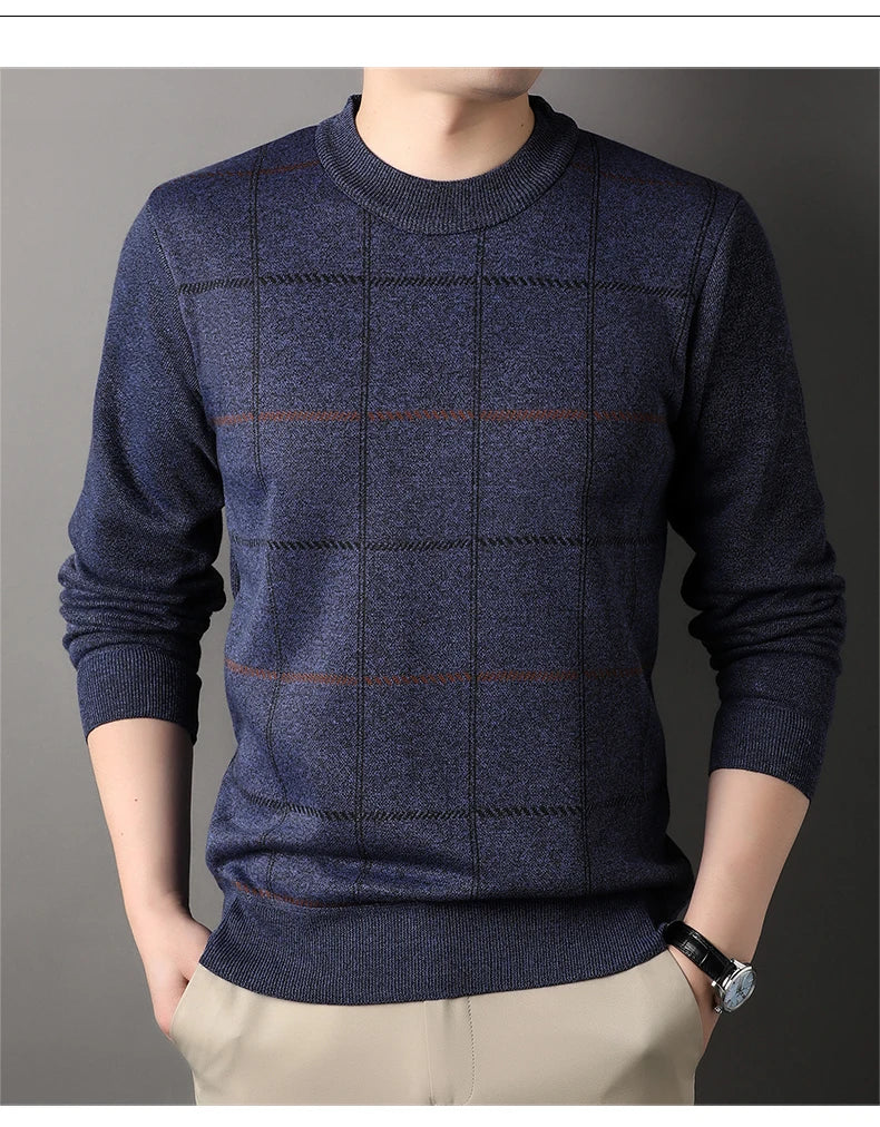 Round Necked Sweater for Men with Plush Insulation and Inner Layer for Men with Bottom Layer Men's Autumn and Winter Black Knit