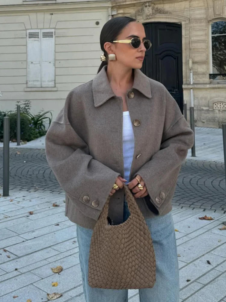 HH Women Fashion Single-Breasted Lapel Pocket Decorate Casual Slim Jacket Female Autumn High Street Long Sleeves Short Coat