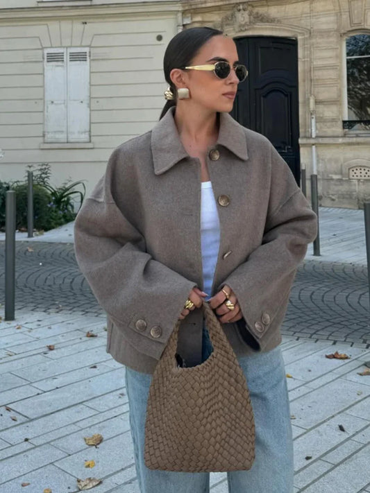 HH Women Fashion Single-Breasted Lapel Pocket Decorate Casual Slim Jacket Female Autumn High Street Long Sleeves Short Coat