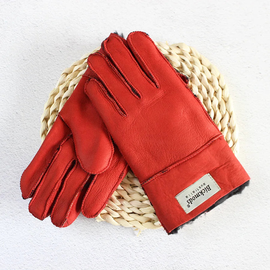 Winter Thickened Children's Sheepskin Fur Gloves Boys and Girls Windproof Warm Students Cold-Proof Leather Finger Gloves