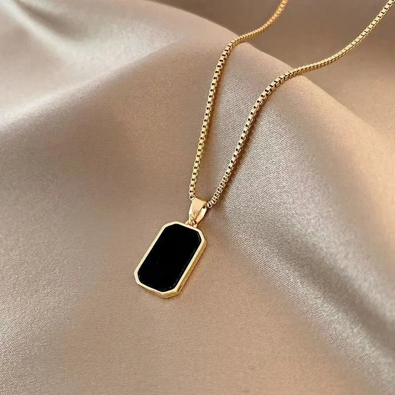 Simple Geometric Pendant Necklaces for Men Women Rectangle Stainless Steel Jewelry Cadenas Para Hombre Collares Para Mujer