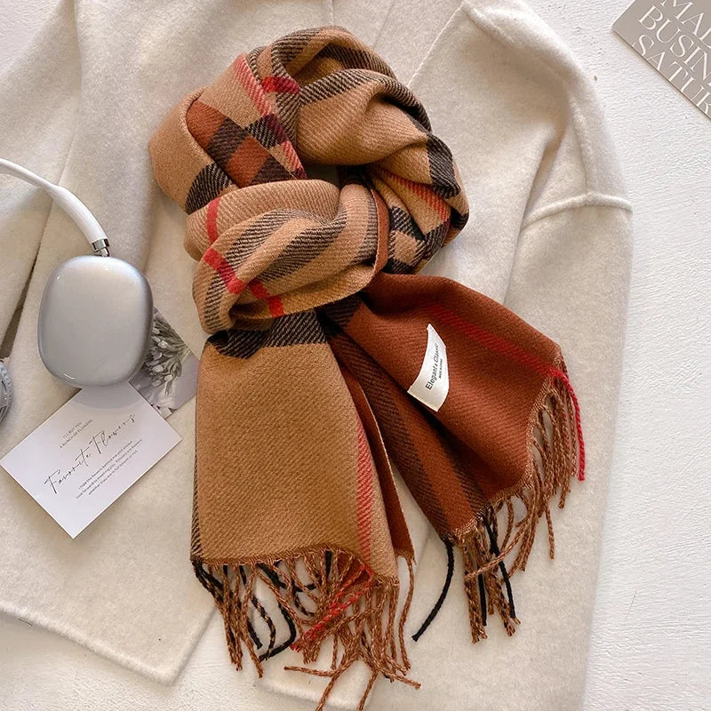 New Autumn Winter Fashion Cashmere Plaid Design Scarf Men Women Warm Thickening Shawl Neckerchief Scarves Bufanda Tassel 2024
