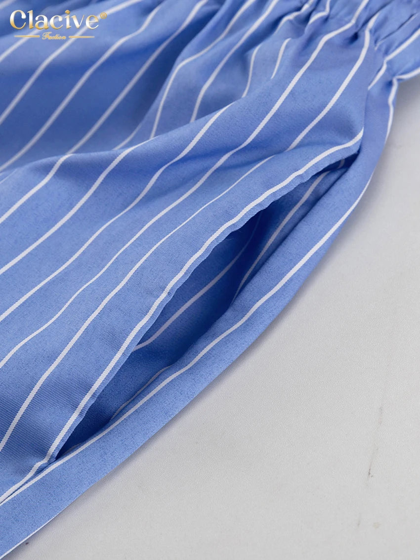 Clacive Summer Loose Blue Stripe 2 Piece Set Woman Outfit 2025 Fashion Sleeveless Tank Top With High Waist Wide Pants Set Female