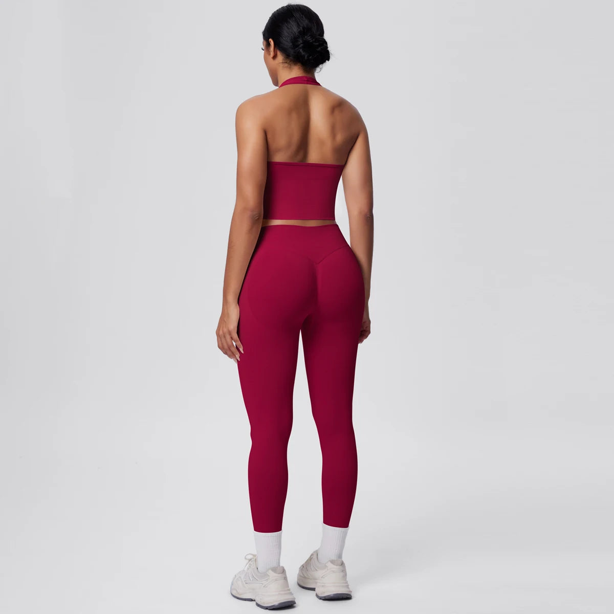 Solid Color Backless Breathable 2pieces Set for Woman High Strength Training Yoga Set Hanging Neck Bra Gym Push Up Fitness Pants