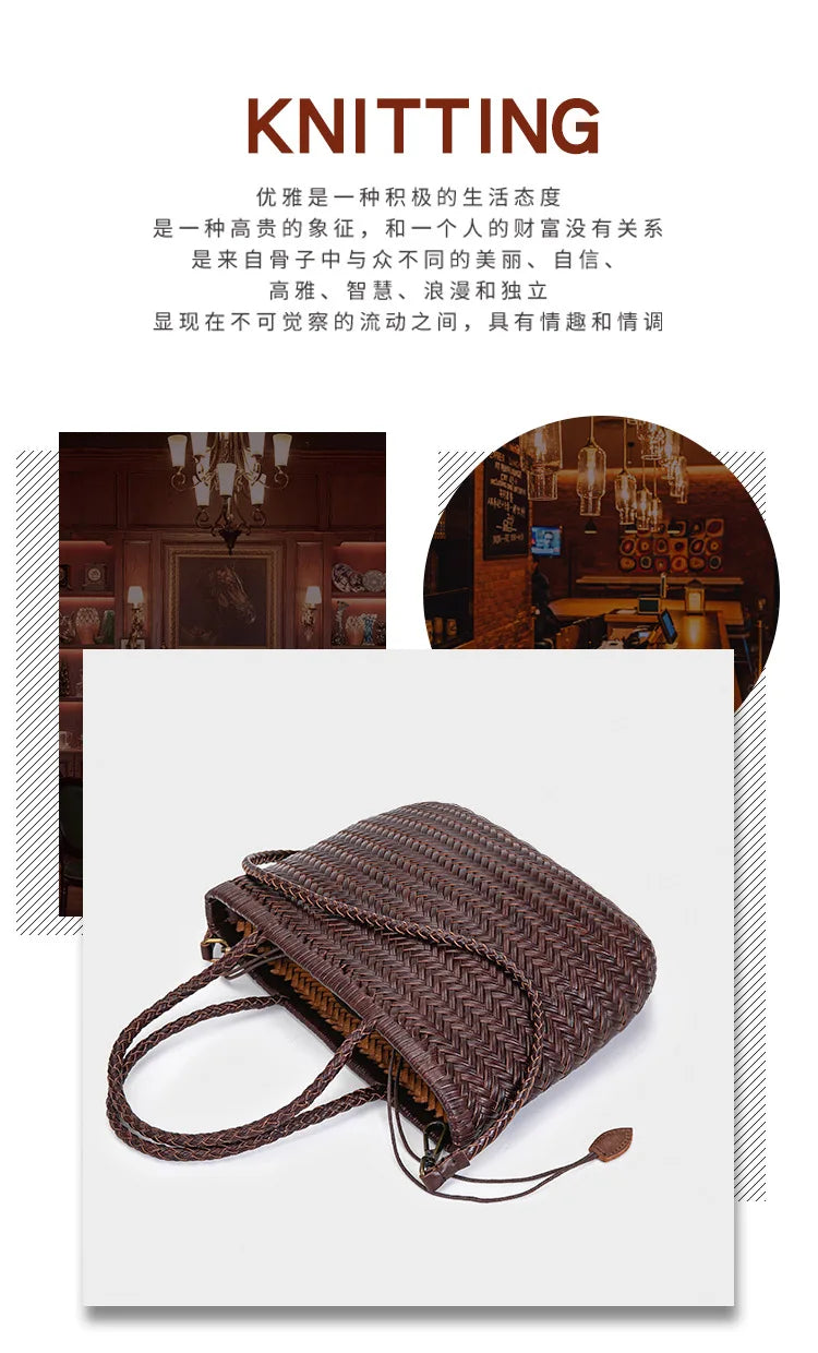2026 spring new braid bag French basket bag Vintage Boho Gypsy Aztec Ibiza Genuine Leather Messenger Bag  female ins style